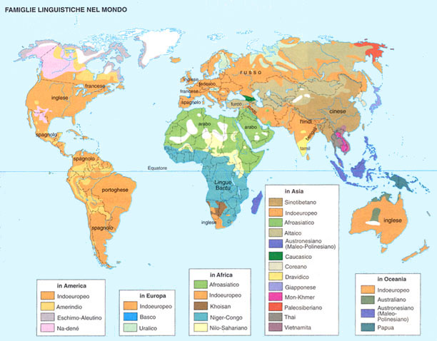 Mappa raffigurante le aree linguistiche nel mondo